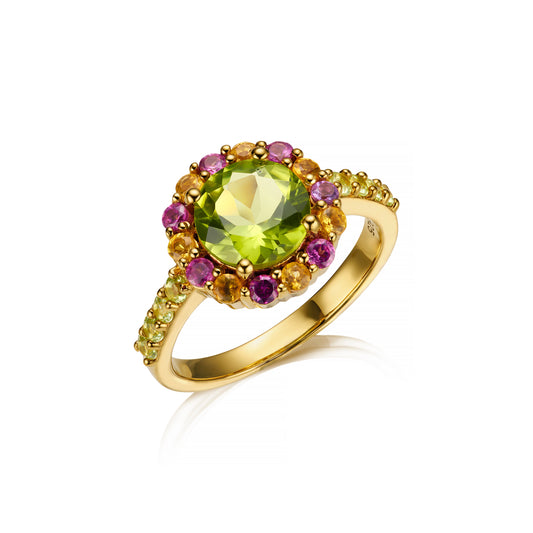 PERIDOT, RHODOLITE & CITRINE CANDY COCKTAIL RING