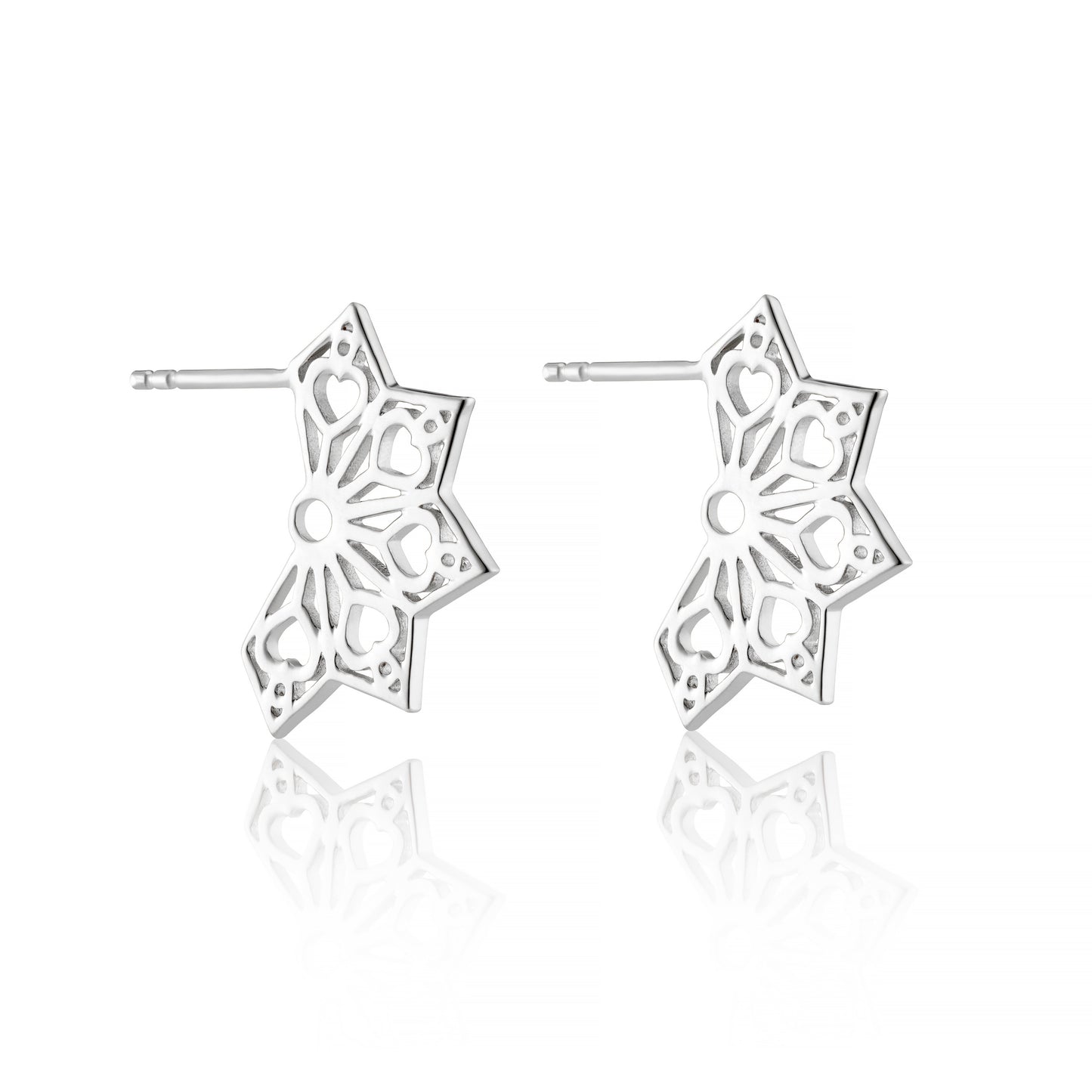 QUEEN OF HEARTS GEOMETRIC FAN EARRINGS IN STERLING SILVER