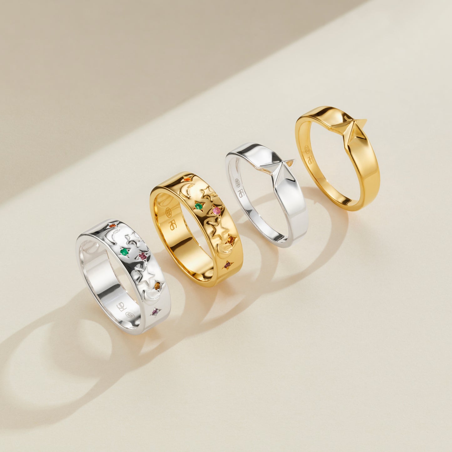 celestial Multi gemstone moon and star celestial ring collection 