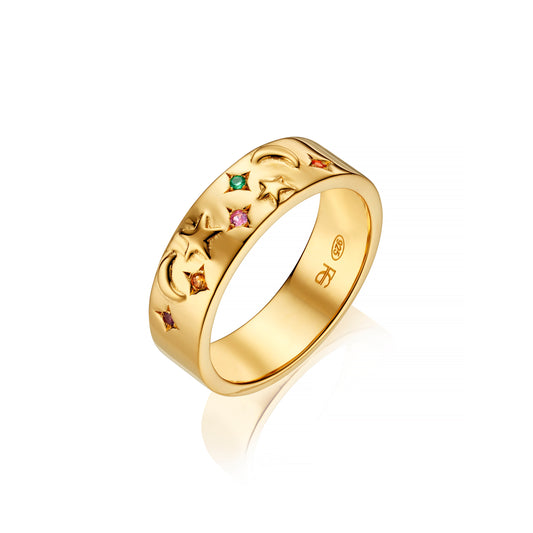 COSMOS STARRY NIGHT MULTI GEMSTONE RING IN GOLD VERMEIL