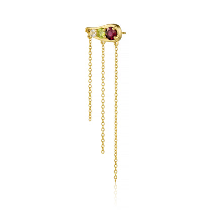 SINGLE GEMSTONE TASSEL CHAIN EARRING