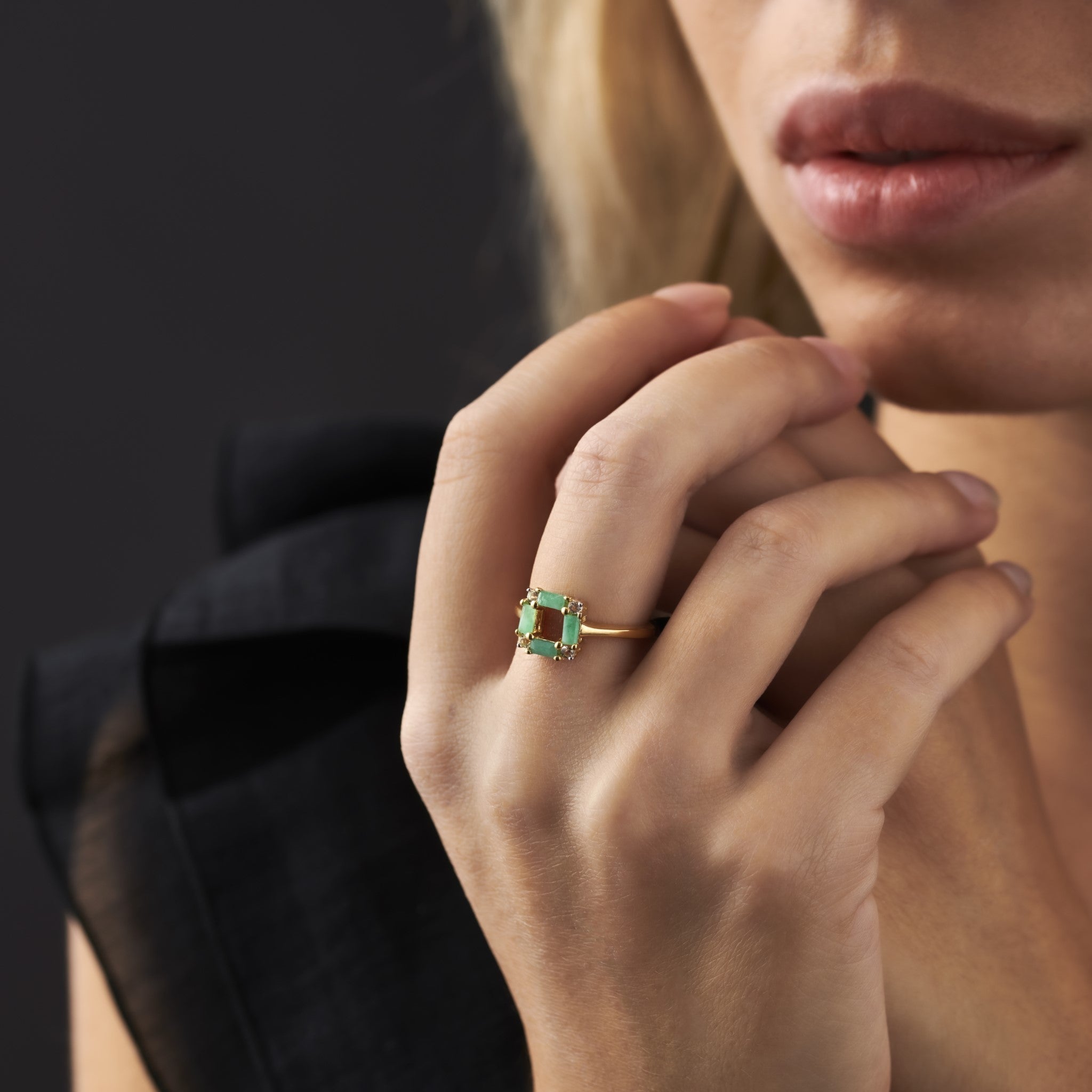 Square emerald deals ring with diamonds