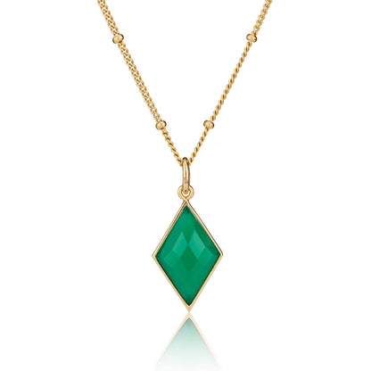 GREEN ONYX ROSE CUT LOZENGE PENDANT ON BOBBLE CHAIN - Fool's Gold Jewellery